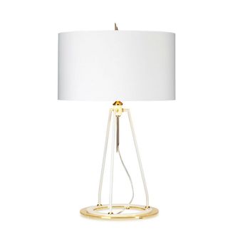 Loops Table Lamp White with Metallic Gold Lining Shade White Polished Gold LED E27 60W