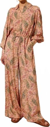 Kivari Isha Button Front Jumpsuit In Rose Pink Paisley