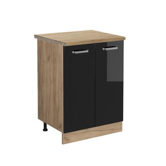 Vicco Mueble Bajo De Cocina R-line, Negro Brillo Intenso, 60 Cm, Et Roble