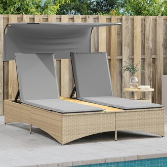 vidaXL Vidaxl - Tumbona Doble Con Capota Y Cojines Rat&aacute;n Sint&eacute;tico Beige Mix