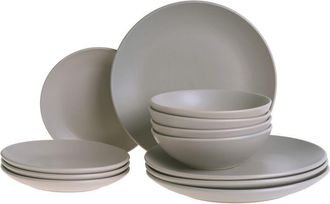 Beliani Vajilla De 18 Piezas De Gres Hecho A Mano 6 Personas Con Acabado Esmaltado Gris Vivani