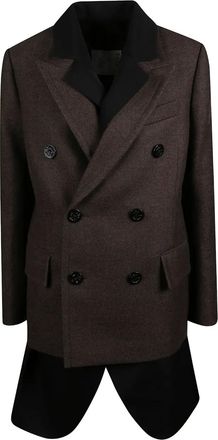 sacai double-breasted wool coat - Brown