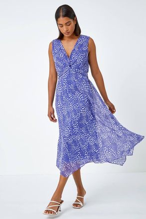 Roman Sleeveless Abstract Knot Front Midi Dress