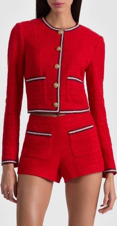 Alice & Olivia Avalon Shrunken Tweed Jacket in Chili Pepper at Nordstrom, Size 14