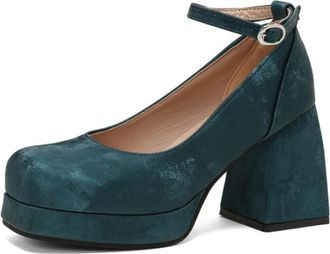 Generic Womens Suede Platform Pumps Adjustable Ankle Strap Round Toe Chunky Block Heel Non Slip Durable Comfortable Fashion Party Daily Shoes,Green,7.5 UK