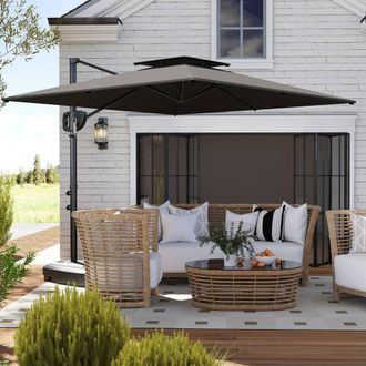 OUTSUNNY Garden Cantilever Parasol w/ Weighted Base Tilt Crank in Dark Grey
