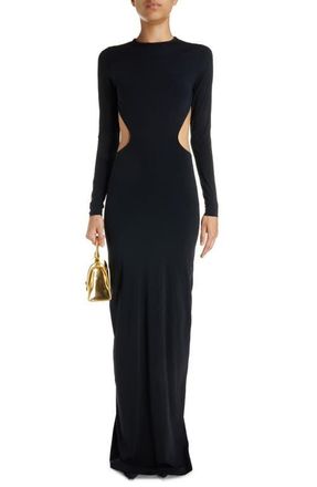 Balenciaga Cutout Long Sleeve Stretch Jersey Gown in Black at Nordstrom, Size X-Large