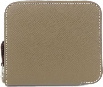 Herm&egrave;s Beige Etoupe Gray Epsom Leather Silk Middle Wallet (Bi-Fold) (Pre-Owned)