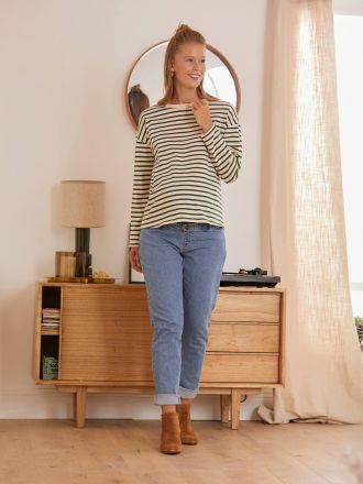 Vertbaudet Umstands-Jeans mit Stretch-Einsatz, Mom-Fit, Bundweite verstellbar hellblau