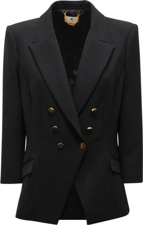 Elisabetta Franchi Blazers, female, Black, Size: 2XL Double-breasted 3/4 Jacket