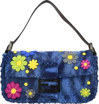 Fendi Baguette Bag Patent Blue Felt,Leather Handbag (Pre-Owned)