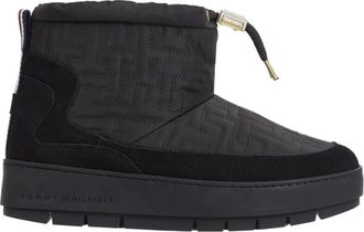 Tommy Hilfiger Zwarte enkellaarsjes met zwart monogram - Dames - Winterlaarzen - Zwart - 39 EU - Su&egrave;de - Schoenen