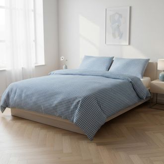 KASANOVA Parure copripiumino matrimoniale quadretti blu Young