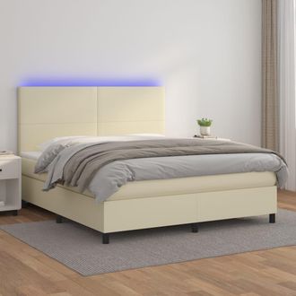 vidaXL Cama Box Spring Colch&oacute;n Y Led Cuero Sint&eacute;tico Crema 160x200 Cm Vidaxl