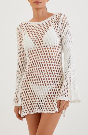 Vix Belle Crochet Long Sleeve Cover-Up Dress in Off White at Nordstrom, Size Large