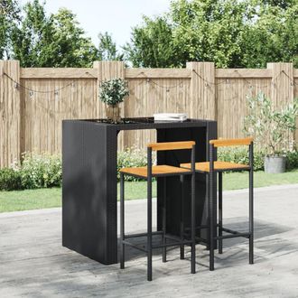vidaXL Vidaxl - Taburetes Altos 2 Uds Madera De Acacia Y Rat&aacute;n Sint&eacute;tico Negro