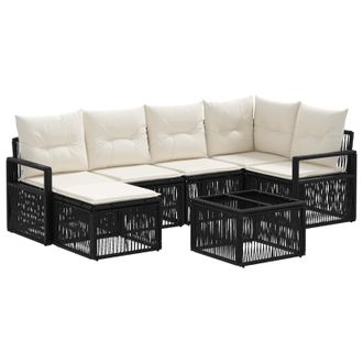 vidaXL Conjunto De Sof&aacute;s De Jard&iacute;n 7 Pcs Negro Rat&aacute;n Sint&eacute;tico Vidaxl