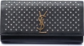 Saint Laurent Tweedehands Leren Monogram Kristal Versierde Cassandre Clutch