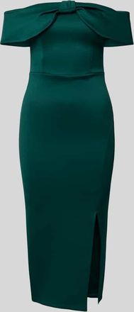 Lipsy Off-Shoulder-Kleid mit Gehschlitz in Dunkelgruen, Größe 32