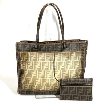 Fendi Zucca Brown Pvc Handbag Pouch Shoulder Bag Tote Bag (Pre-Owned)