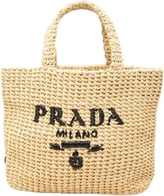 Prada Pre-owned Raffia Tote Bag - Dames - Vintage Shopper - Beige - ONE Size - Vintage