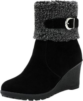 Generic Womens Snow Boots Size 4.5 Wedge Mid Heel Slip On Zipper Booties Walking Rain Snow Winter Boots Fur Lined Waterproof Winter Shoes Outdoor Walking Boot