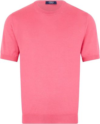 Fedeli T-shirt met korte mouwen en ronde hals - Heren - Cashmere truien - Roze - L - Kasjmier - Truien & Vesten