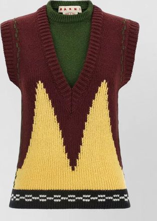Marni wool relaxed-fit v-neck intarsia knit vest
