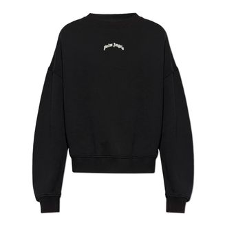 Palm Angels Sweatshirts, male, Black, Size: 2XL Back Curved Logo Loose Sweatshirt