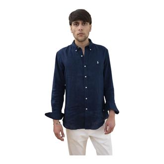Polo Ralph Lauren Custom Fit Linnen Overhemd - Heren - Casual Overhemden - Blauw - L - Linnen - Overhemden