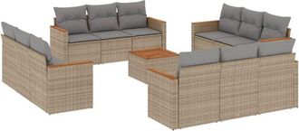 vidaXL Set Sof&aacute;s De Jard&iacute;n Con Cojines 13 Pzas Rat&aacute;n Sint&eacute;tico Beige Vidaxl