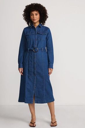 Lands End Soft Denim Midi Shirt Dress in Valletta Blue Wash at Nordstrom, Size Medium