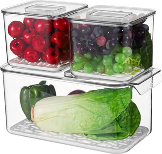 No Brand Cajas Transparentes Apilables De 3 Piezas Para Almacenar Frutas Y Verduras Frescas En El Refrigerador, Con Tapas - Organizadores A Prueba De Fugas