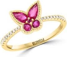 Effy Diamond & Ruby Butterfly Ring in Red at Nordstrom Rack, Size 7