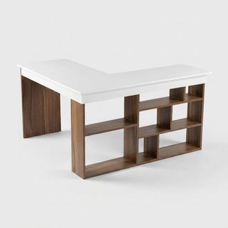 M&S Collection Scrivania Angolare Da Ufficio Con Scaffali Salvaspazio Vesper - Noce