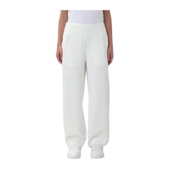 Emporio Armani Wide Trousers, female, White, XL, Wide Leg Trousers with Zip Pockets