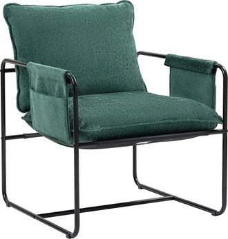 HOMCOM Upholstered Reading Chair with Side Pockets and Steel Frame - Green | TJ Hughes