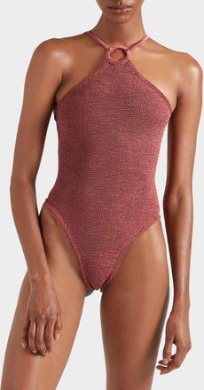 Hunza G Jasmine O-Ring One-Piece Swimsuit in Metallic Rosewood at Nordstrom