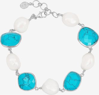 Dower & Hall Turquoise & Pearl Pebble Bracelet in Sterling Silver at Nordstrom, Size 8