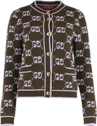 Gucci Cardigans, female, Green, XS, GG Jacquard Bouclé Cardigan