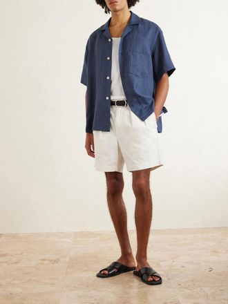 Eleventy Camp-Collar Linen Shirt
