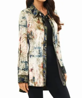 ADORE Printed Long Sleeve Velvet Button-Down Shirt In Black