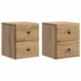 vidaXL Mesita De Noche De Pared Con Caj&oacute;n 2 Pcs Roble Artesanal Vidaxl