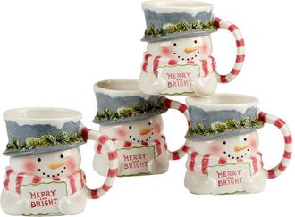 Certified International Snowman Greetings Set Of 4 3D Mugs