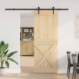Berkfield Home Sliding Door with Hardware Set 85x210 cm Solid Wood Pine in Natural