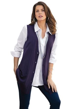 Roaman's Plus Size Drop Needle Vest Lightweight Sweater Knit in Navy at Nordstrom, Size Medium