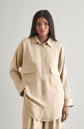 Mizalle Linen Tunic in Beige at Nordstrom, Size X-Large