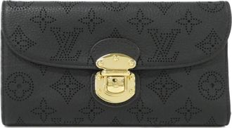 Louis Vuitton Black Leather Long Wallet (Tri-Fold) (Pre-Owned)