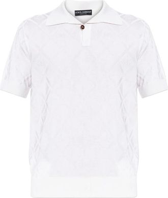Dolce & Gabbana Polo in maglia jacquard con monogramma - - Tops - Uomo - Bianco - XL