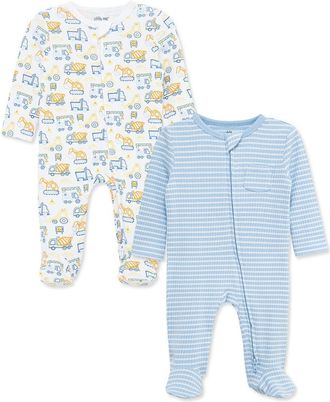 Little Me Trucks Pack of 2 Footies in Blue at Nordstrom, Size Newborn